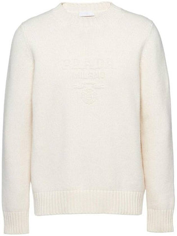 round neck wool cashmere knit top white - PRADA - BALAAN 1