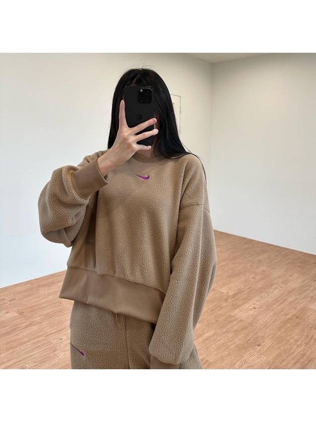 Embroidered Logo Fleece Sweatshirt Camel - NIKE - BALAAN 7