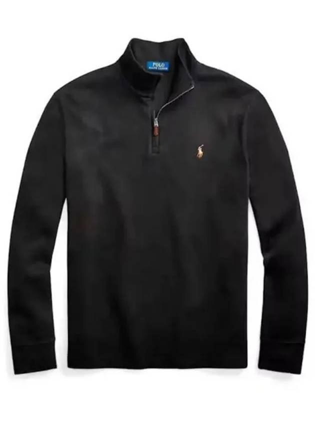 Embroidered Pony Logo Half Zip-Up Knit Top Black - POLO RALPH LAUREN - BALAAN 2