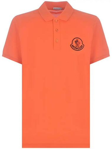 Embroidered Logo Short Sleeve Polo Shirt Orange - MONCLER - BALAAN 1