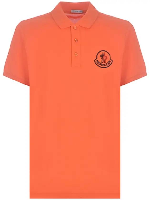 Embroidered Logo Short Sleeve Polo Shirt Orange - MONCLER - BALAAN 1