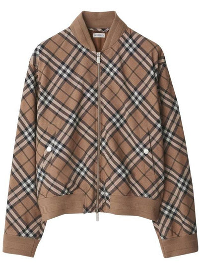 Harrington Check Wool Blend Zip-Up Jacket Brown - BURBERRY - BALAAN 2