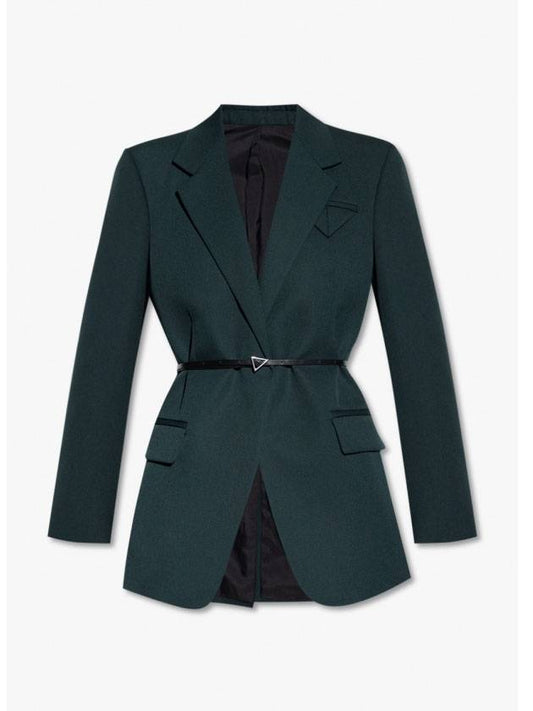 Belted Wool Blazer Jacket Green - BOTTEGA VENETA - BALAAN 1