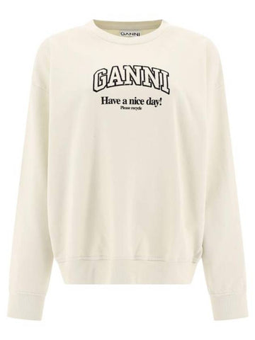 Logo Print Cotton Sweatshirt Beige - GANNI - BALAAN 1