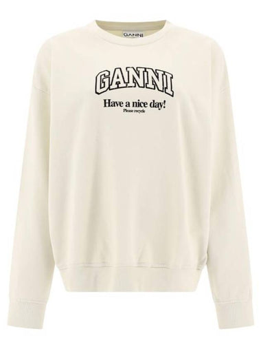 Logo Print Cotton Sweatshirt Beige - GANNI - BALAAN 1