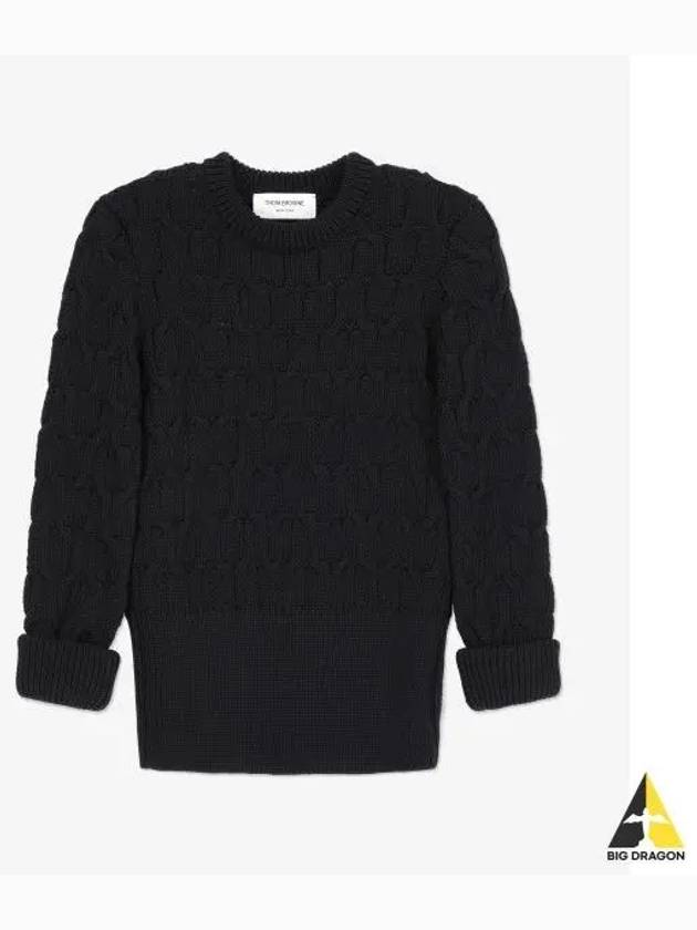 Merino Crisscross Cable Stitch Crewneck Knit Top Navy - THOM BROWNE - BALAAN 2