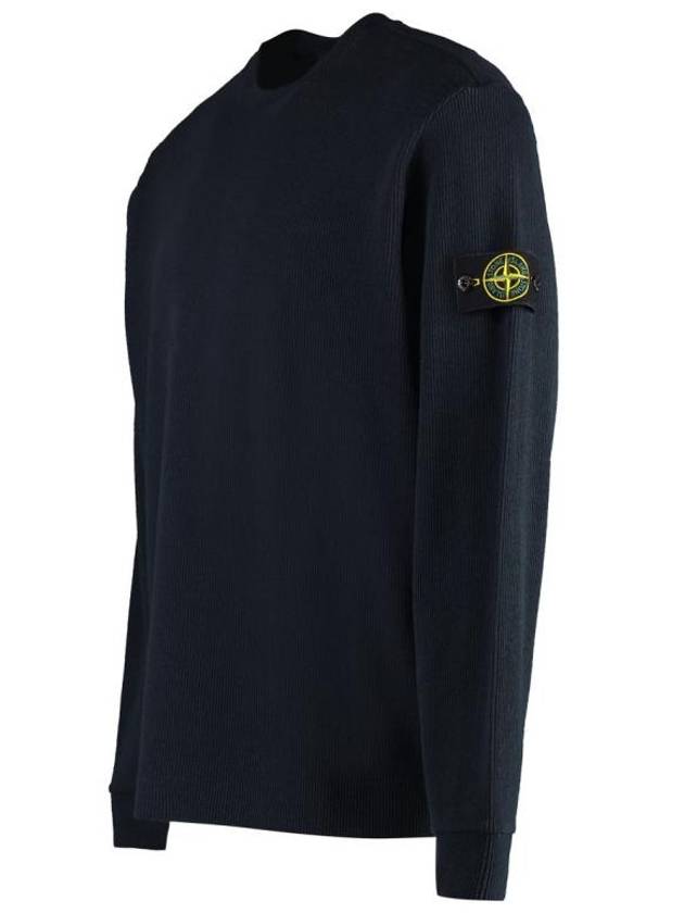 Compass Badge Crew Neck Ribbed Cotton Knit Top Navy - STONE ISLAND - BALAAN 4