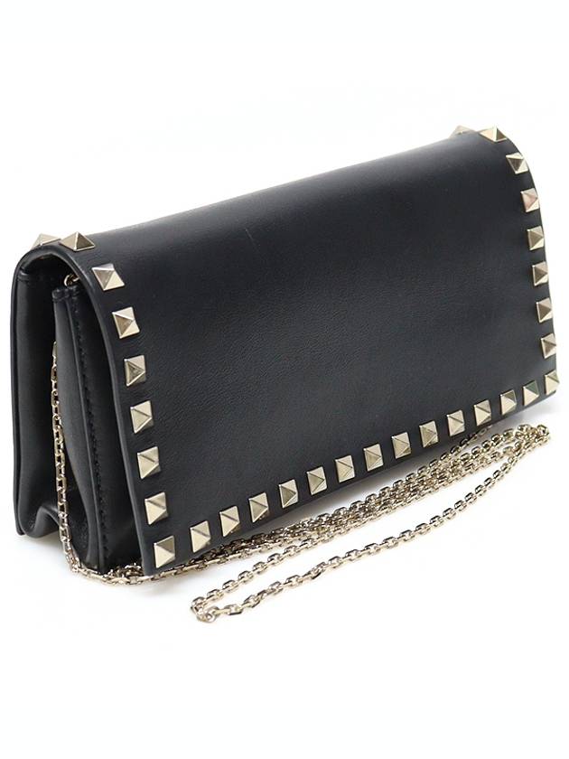 JW2P0561BOL Black Calfskin Gold Plated Rockstud WOC Chain Clutch Crossbody Bag - VALENTINO - BALAAN 3