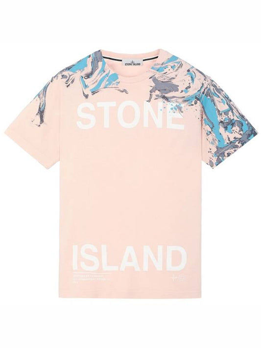 Logo Marvel Print Round Short Sleeve T-Shirt Indie Pink - STONE ISLAND - BALAAN 2