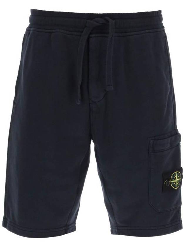 Cotton Fleece Cargo Bermuda Shorts Navy - STONE ISLAND - BALAAN 2