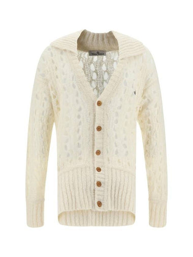 Embroidered Logo Alpaca Wool Blend Cardigan Cream - VIVIENNE WESTWOOD - BALAAN 1