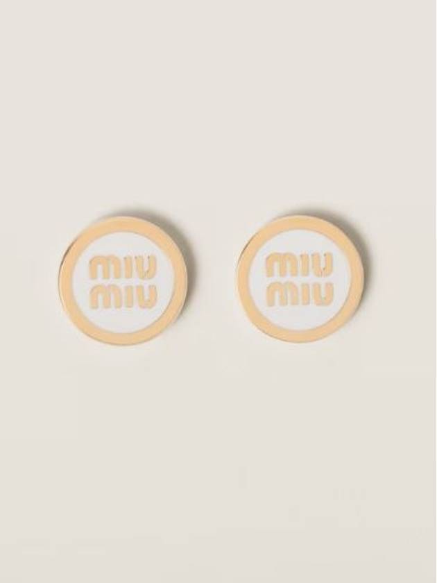 Enameled Metal Earrings White - MIU MIU - BALAAN 3