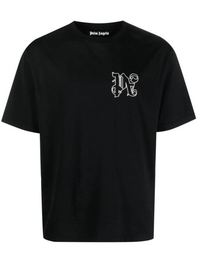 Men's Monogram Logo Print Short Sleeve T-Shirt Black - PALM ANGELS - BALAAN 2