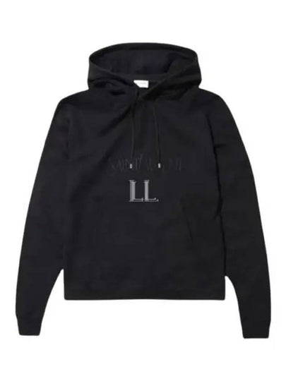 Front Logo Cotton Hoodie Black - SAINT LAURENT - BALAAN 2