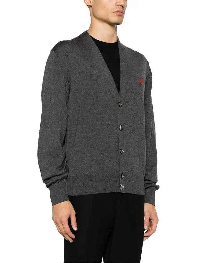 Red Heart Logo Merino Wool Cardigan Heather Grey - AMI - BALAAN 4