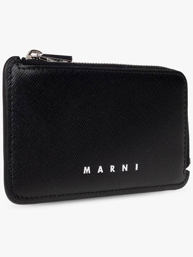 Engraved Logo Zippered Leather Card Wallet Black - MARNI - BALAAN 4