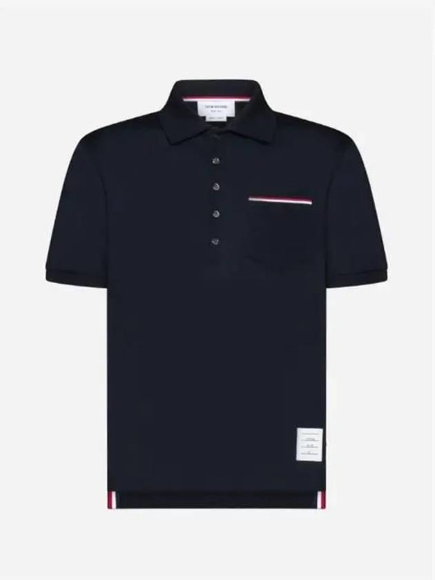 Men's Three Stripes Pocket Mercerized Short Sleeve Polo Shirt Navy - THOM BROWNE - BALAAN 2