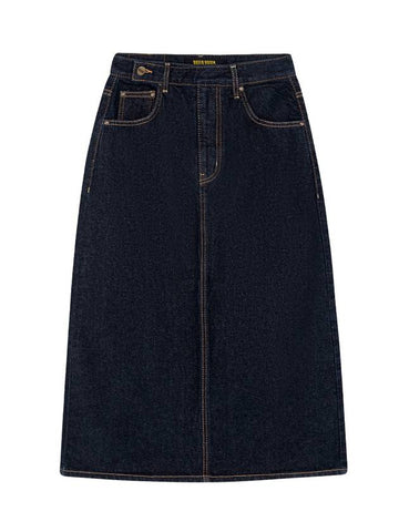 Women's Classic Denim Long A-Line Skirt Dark Blue - PHILOGRAM - BALAAN 1