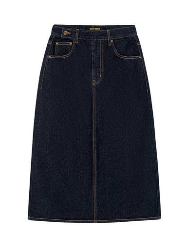 Women's Classic Denim Long A-Line Skirt Dark Blue - PHILOGRAM - BALAAN 1