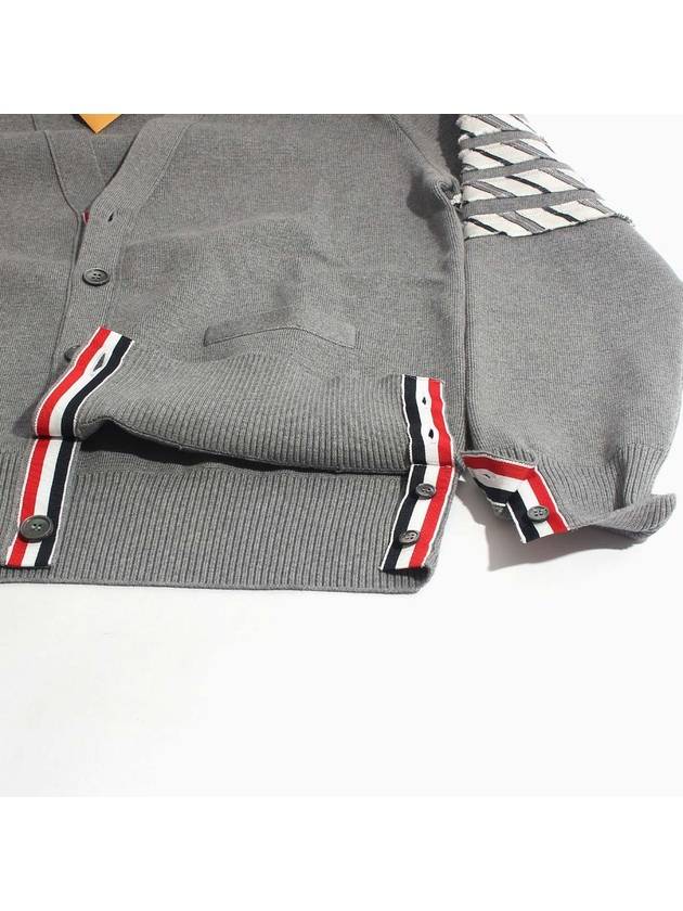 Men's Silk 4-Bar Milano Stitch Cotton Cardigan Grey - THOM BROWNE - BALAAN 5