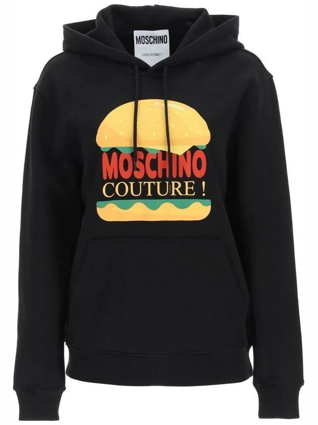 Hamburger Logo Hooded Top Black - MOSCHINO - BALAAN 1