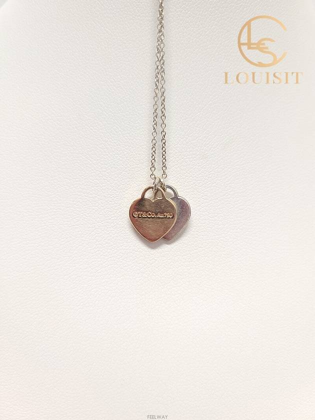 Used luxury goods Lewis It 18K rose gold silver double heart tag pendant mini necklace - TIFFANY & CO. - BALAAN 3