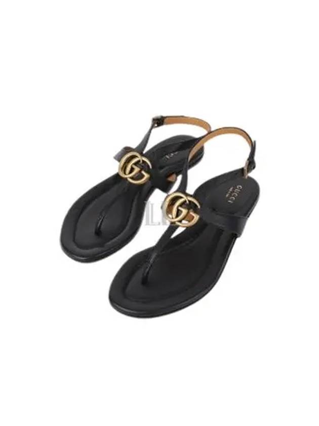 Double G Leather Flat Sandals Black - GUCCI - BALAAN 2