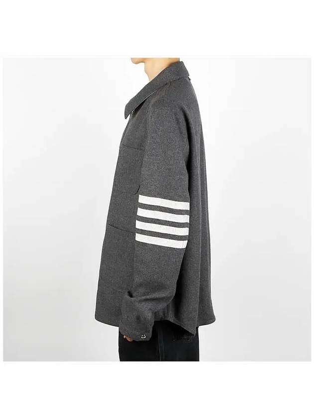 Stripe Detail Button Wool Jacket Grey - THOM BROWNE - BALAAN 4