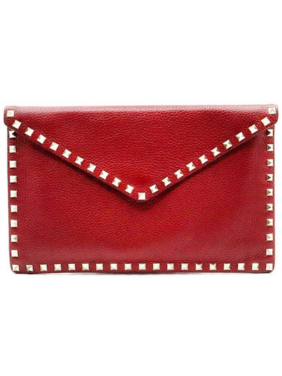 Women s Valentino TVQP56VSH1 Red Calfskin Envelope Gold Rockstud Clutch gt Pouch Gangbuk used luxury goods - VALENTINO - BALAAN 2