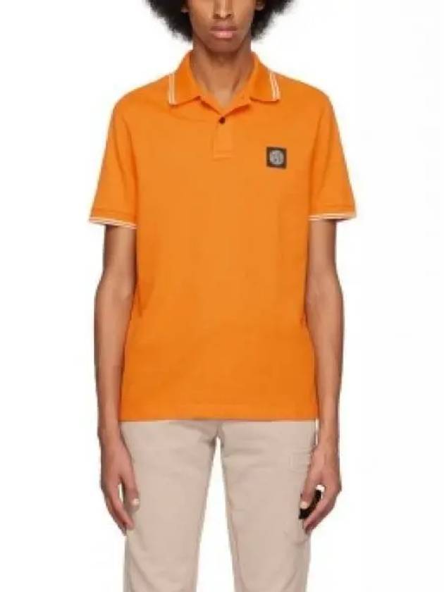 Stretch Cotton Pique Short Sleeve Polo Shirt Orange - STONE ISLAND - BALAAN 2