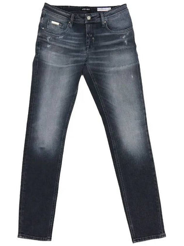 Roll-Up Dark Blue Spandex Straight Jeans Black - IKALOOOK - BALAAN 1