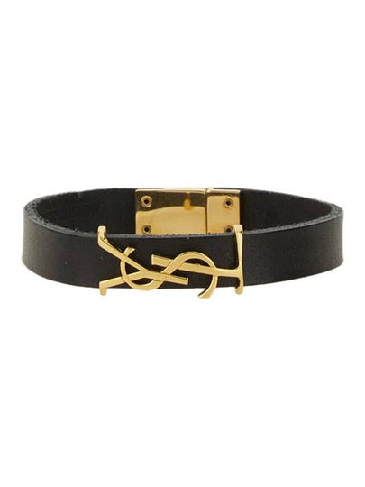 Opyum Silver Logo Leather Bracelet Black - SAINT LAURENT - BALAAN 2