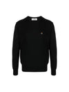 Logo Embroided Merino Wool Knit Top Black - VIVIENNE WESTWOOD - BALAAN 1