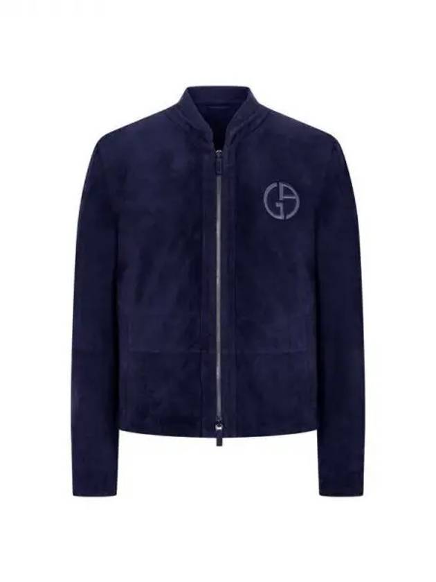 Men s Embroidered Logo Suede Zip up Jacket Dark Navy 271938 - GIORGIO ARMANI - BALAAN 1