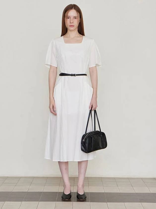 Square neck pocket shirring midi dress white - LESEIZIEME - BALAAN 5