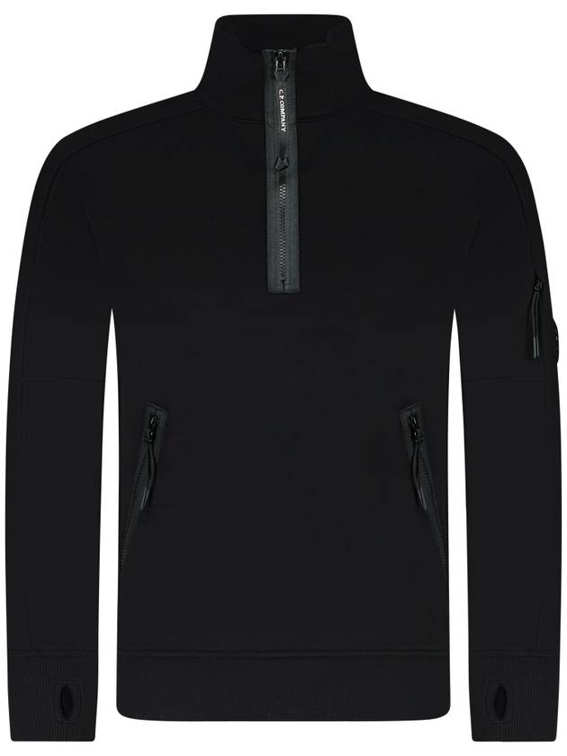 Diagonal Raised Fleece Half Zipped Sweatshirt Black - CP COMPANY - BALAAN 2