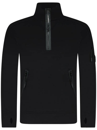 Diagonal Raised Fleece Half Zipped Sweatshirt Black - CP COMPANY - BALAAN 2