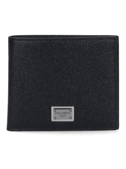 Logo Plaque Calf Leather Half Wallet Black - DOLCE&GABBANA - BALAAN 2