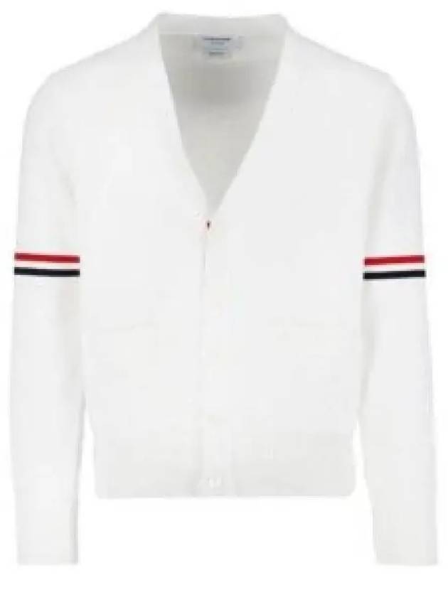 Milano Stitch Sprite Armband Cotton V-neck Cardigan White - THOM BROWNE - BALAAN 2