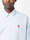 Small Heart Logo Gingham Button Long Sleeves Shirt Sky Blue - AMI - BALAAN 3