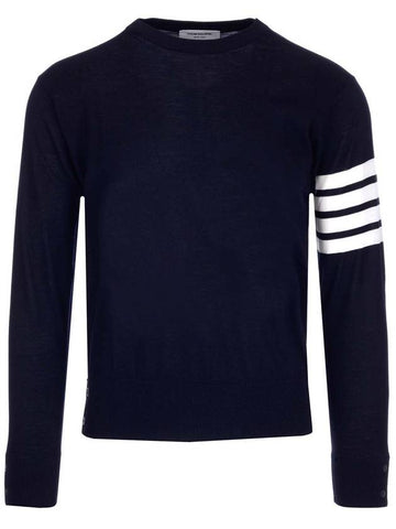 4 Bar Armband Classic Merino Wool Knit Top Navy - THOM BROWNE - BALAAN 1