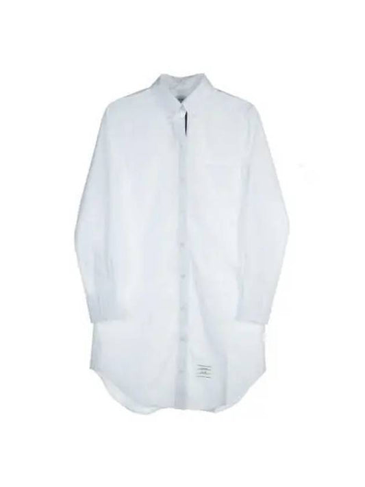 Solid Poplin Stripe Grosgrain Placket Thigh Length Point Collar Shirtdress White - THOM BROWNE - BALAAN 2