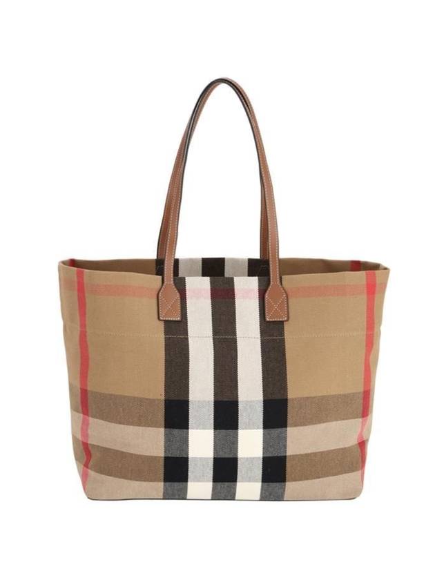 London check canvas medium tote bag 80840471 taupebrown - BURBERRY - BALAAN 1