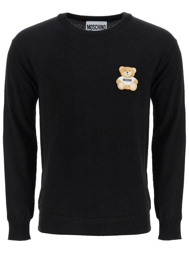 Teddy Bear Patch Knit Top Black - MOSCHINO - BALAAN 1