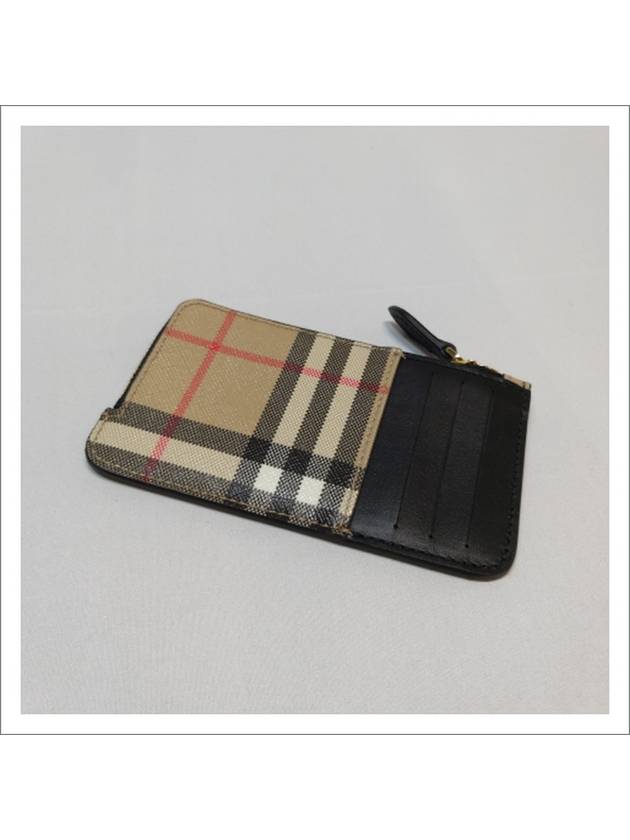 Vintage Check Leather Zipper Card Wallet Beige - BURBERRY - BALAAN 5