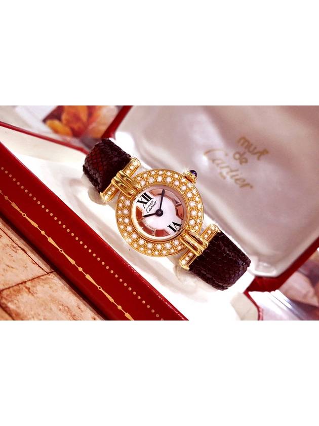 Clos Trinity Tricolor Roman Dial Full Diamond Women s Leather Quartz Watch - CARTIER - BALAAN 10