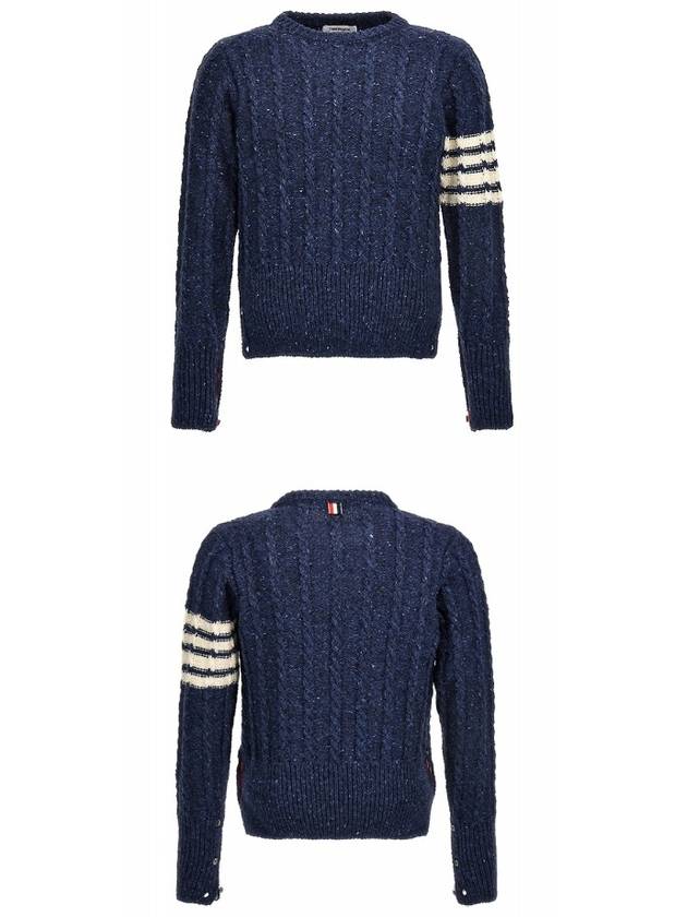 Donegal Twist Cable 4-Bar Classic Crewneck Knit Top Blue - THOM BROWNE - BALAAN 6