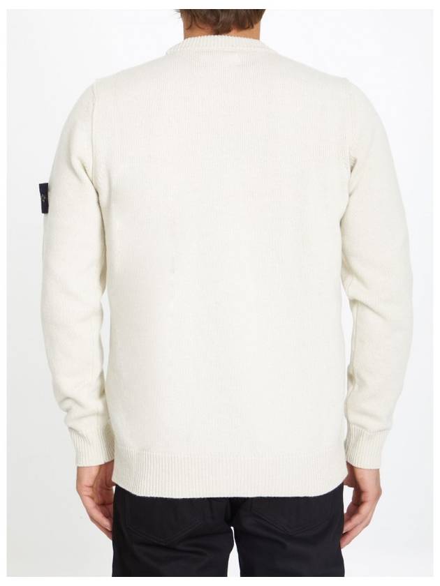 Logo Patch Crew Neck Wool Knit Top Off-White - STONE ISLAND - BALAAN 4