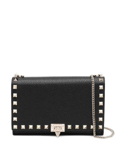 Rockstud Foldover Top Mini Bag Black - VALENTINO - BALAAN 1