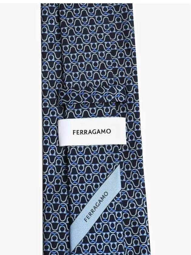 Gancini Print Silk Tie Blue Marine - SALVATORE FERRAGAMO - BALAAN 4